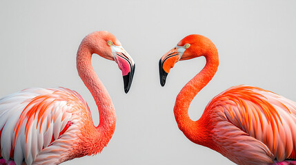 Obraz premium Flamingos display vibrant colors while interacting in a serene setting during daylight hours. Generative AI