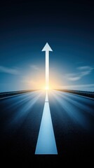 A forward-looking road scene with a bright horizon, symbolizing journey, direction, and new beginnings under a serene blue sky.
