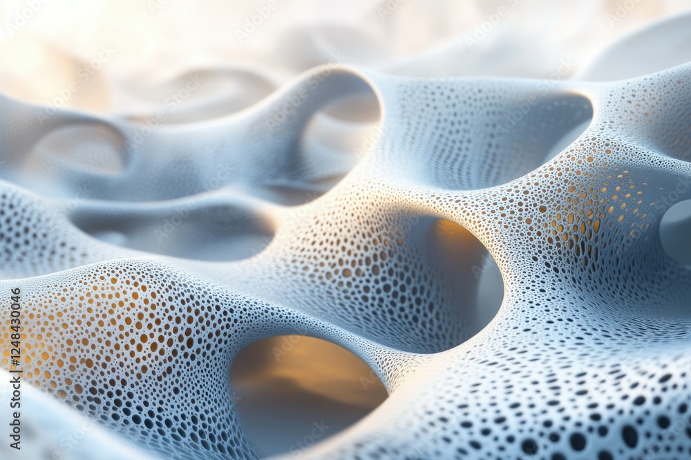 Poster abstract 3d rendering of a porous, undulating surface with interconnected cavities and textured deta