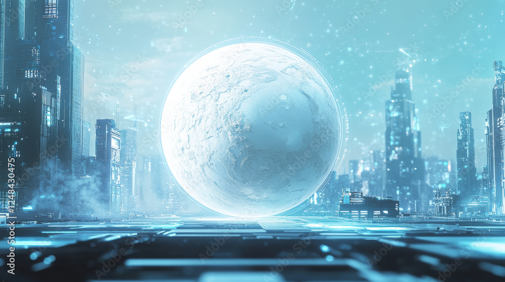 Poster abstract white technology object with ball sphere shape 3d render illustration