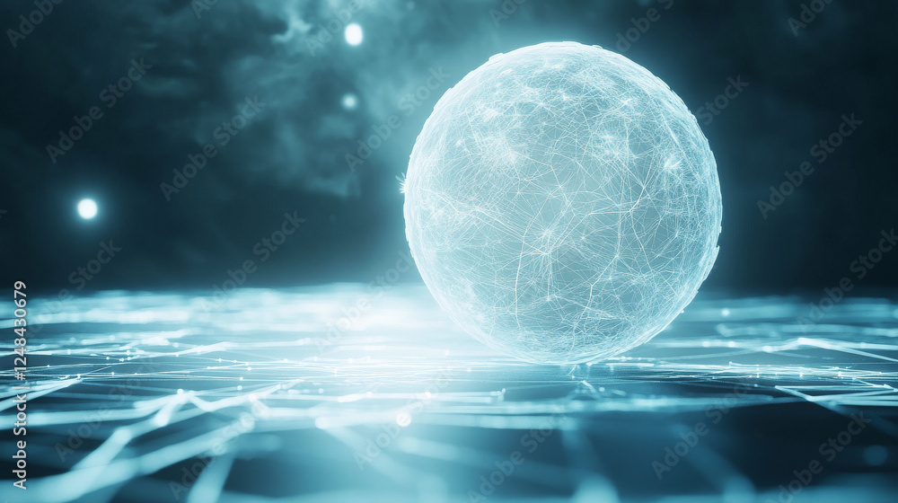 Poster abstract white technology object with ball sphere shape 3d render illustration