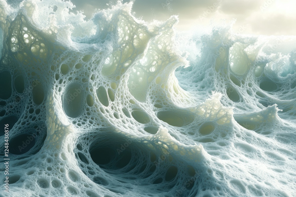 Aufkleber abstract fractal ocean wave, surreal foam texture with intricate, cavernous structure.