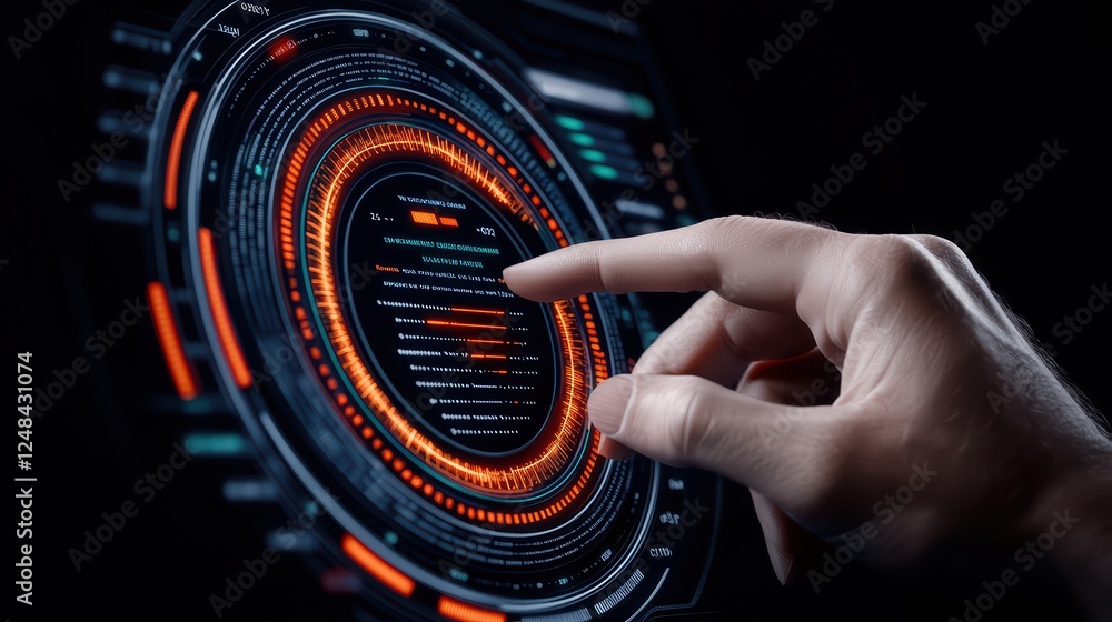Poster futuristic touchscreen interface with data visualization elements