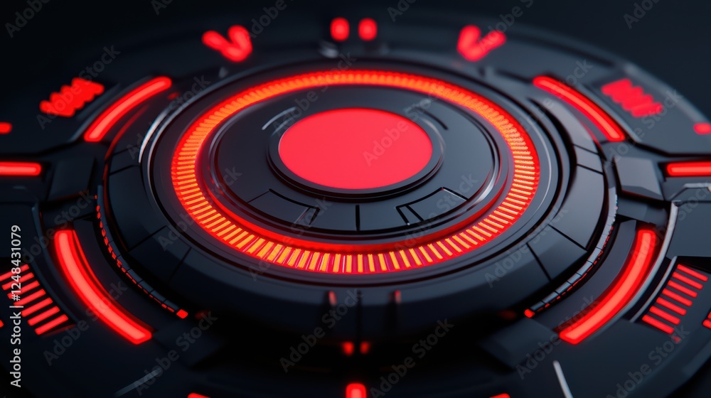 Poster futuristic control panel with red lighting and abstract design element