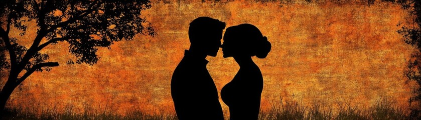 Lovers silhouette sunset landscape