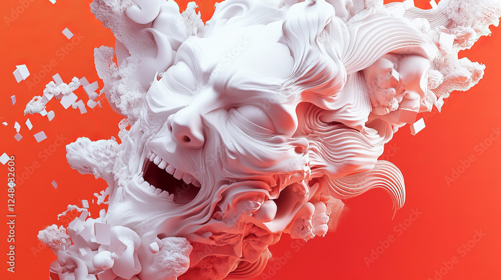 Poster white abstract geometric shape pattern square 3d render illustration