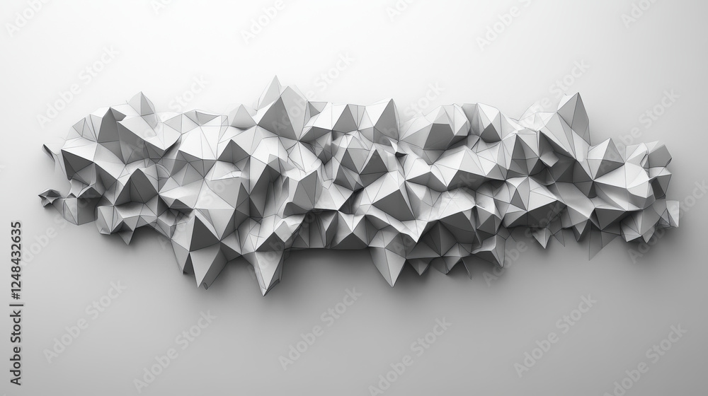 Poster abstract wall polygon dark grey geometric structure with triangular shapes on white background 3d re