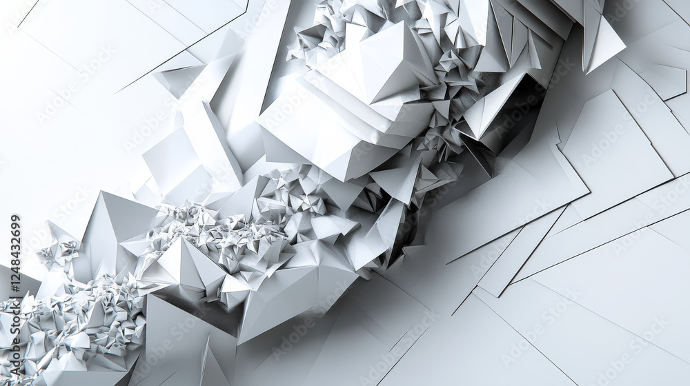 Poster abstract wall polygon dark grey geometric structure with triangular shapes on white background 3d re