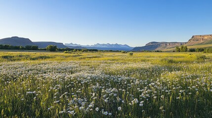 Wildflower Meadow with Mountain Range Background
