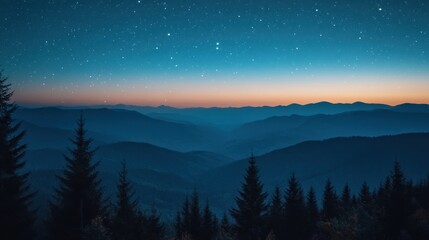 Fototapeta premium Starry Night Over Silhouetted Mountain Range