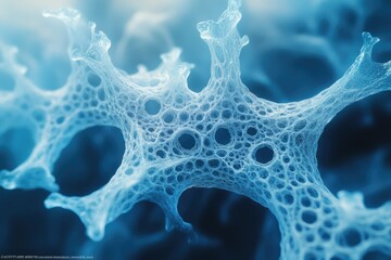 Intricate network of interconnected nodes resembling a complex biological structure or a neural network.