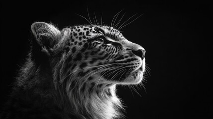 Obraz premium Majestic Snow Leopard Profile Against Dark Background