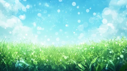 Obraz premium lush green grass field under a bright blue sky