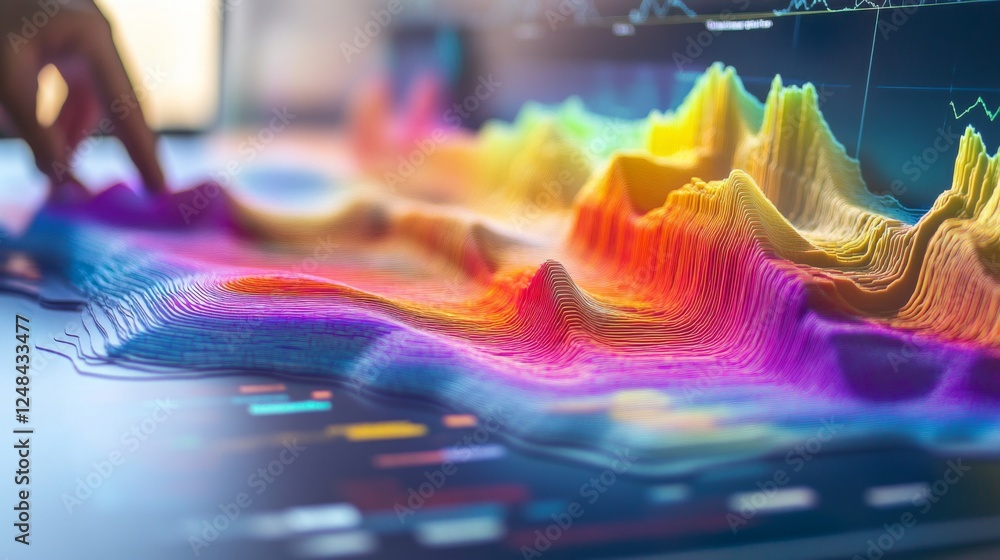 Aufkleber a detailed shot of a d surface graph on a screen, with a topographic appearance and color gradients 