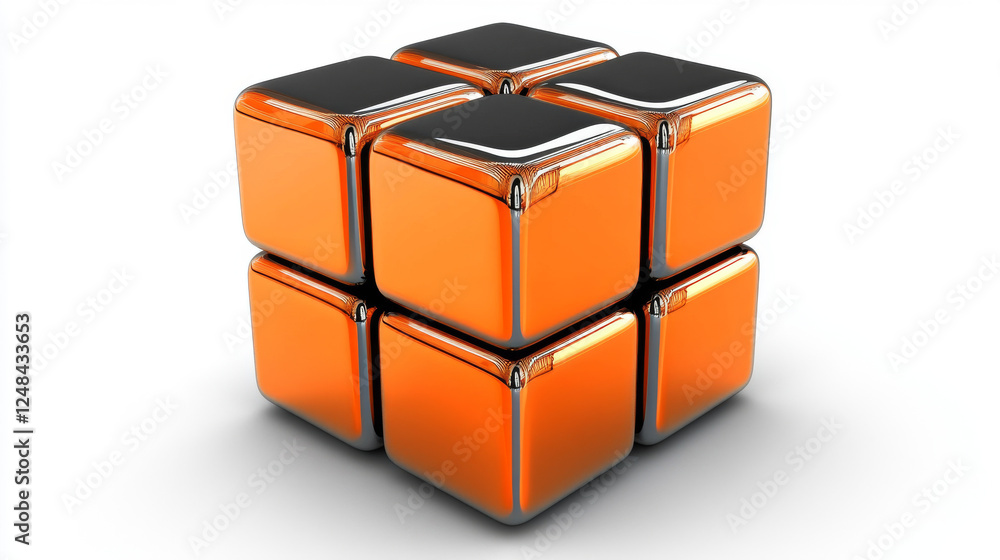 Poster random orange metallic abstract geometric shape cube blocks 3d render illustration