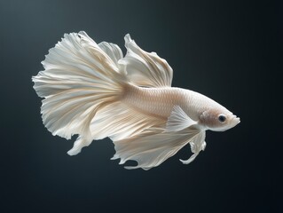 Fototapeta premium Elegant Siamese Betta Fish with Graceful Fins Swimming in Dark Water Background