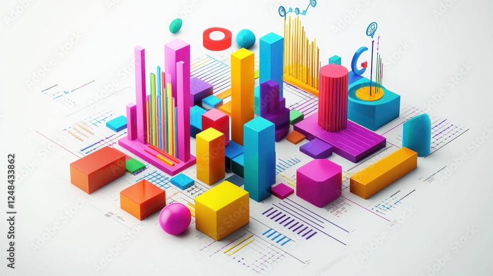 Aufkleber colorful 3d data visualization: abstract geometric representation of business analytics and growth