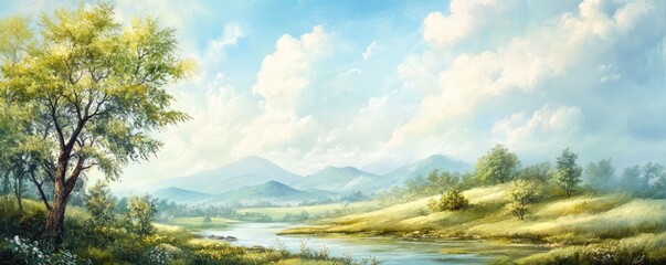 Obraz premium Fluid landscape of rolling hills and meandering river