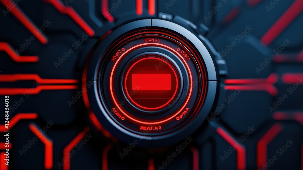 Poster futuristic circular interface with red and black technology design