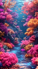 Naklejka premium Vibrant Coral Reef: Underwater Paradise with Fish