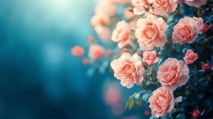 Fototapeta premium Beautiful Spring Roses in Bloom with Soft Focus and Vibrant Colors, Perfect for Nature and Floral Themes