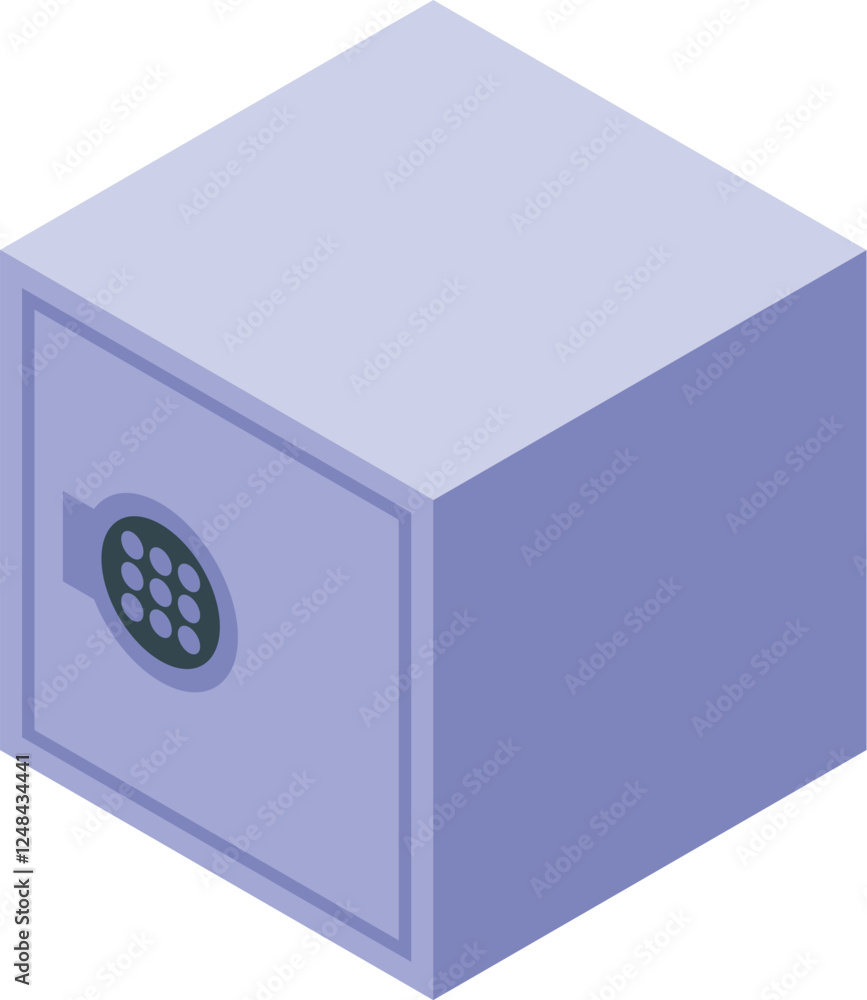 Poster secure metallic strongbox safeguarding important documents and possessions in isometric view