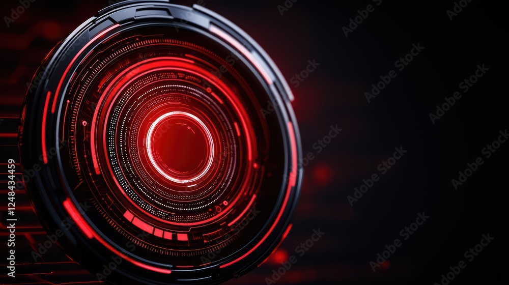 Poster futuristic circular design with red glow and digital patterns