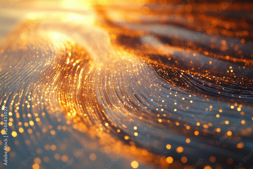Poster golden, shimmering strands curve and flow, creating a luxurious, abstract image of light and movemen