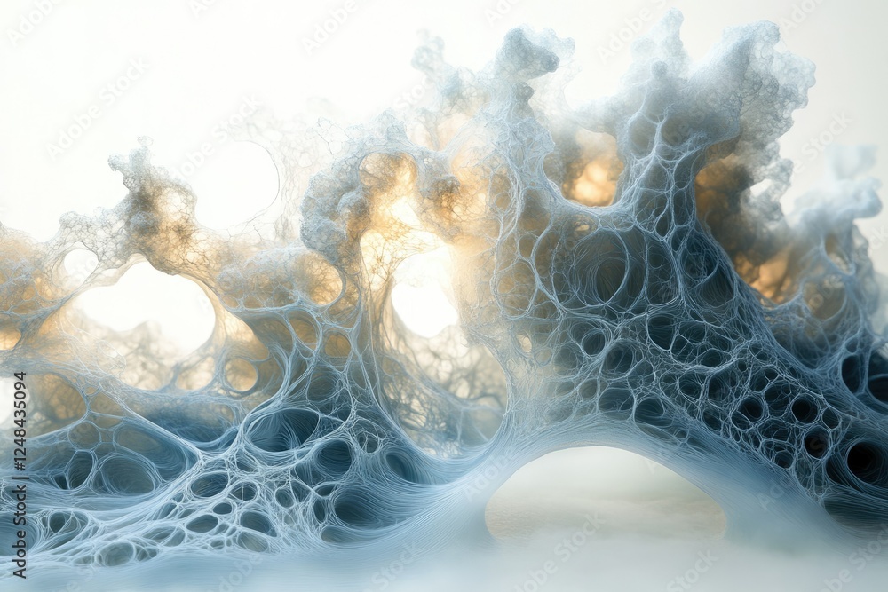 Poster intricate web-like structure, ethereal and dreamlike, with soft light and shadow play.