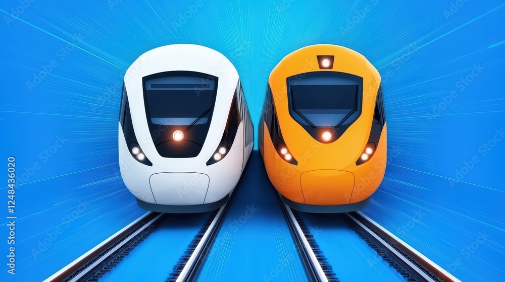 Aufkleber modern trains in motion with dynamic blue background and speed effect