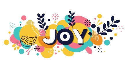 Vibrant Abstract Illustration with "JOY" Text and Colorful Shapes, Ideal for Celebrations and Positive Messaging Design.