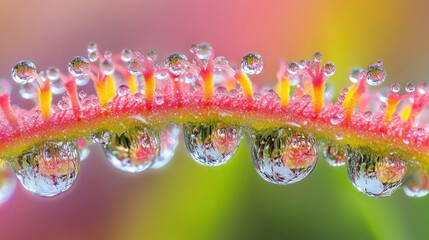 Naklejka premium Dewdrops Adorn Vibrant Pink Flower Stem