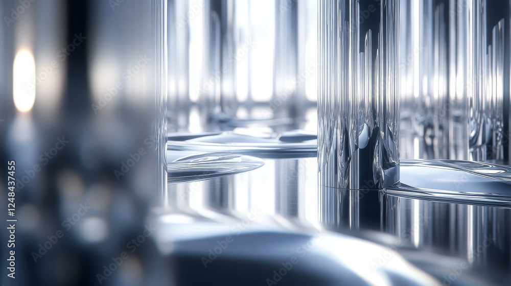 Poster abstract array of shiny metal geometric objects of different height modern futuristic 3d rendering i