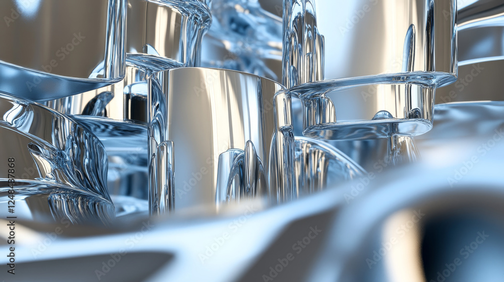 Poster abstract array of shiny metal geometric objects of different height modern futuristic 3d rendering i
