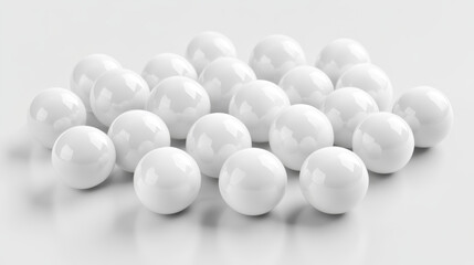 White spheres with glossy surface, on white matte background 3d illustration render