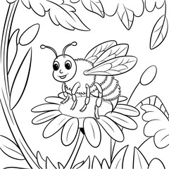bee and flower coloring page 