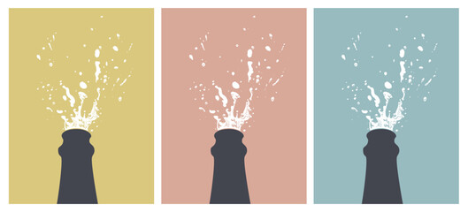 Art Illustration of Champagne explosion. Memphis. Hand drawn Illustration of Champagne explosion. Vector Illustration. Pop Art. Modern art