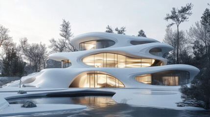 Obraz premium white abstract futuristic building 3d render illustration