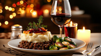  cozy dinner with shepherd's pie and brussels sprouts