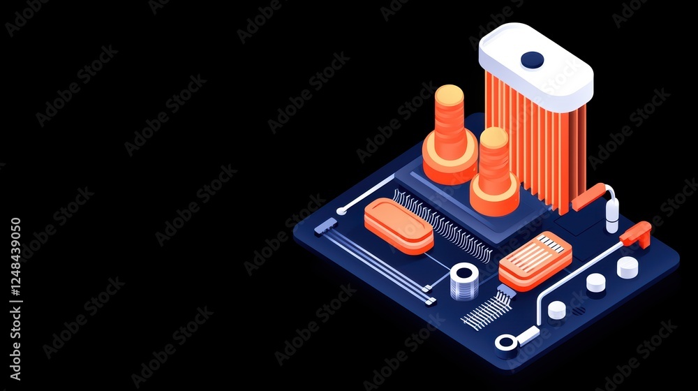 Poster abstract digital technology circuit design with orange elements