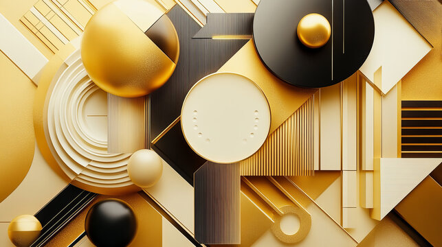 Abstract golden art dco style vintage design bakcground 3d render illustration