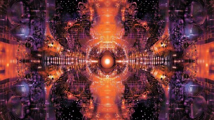 Abstract Digital Cityscape Orange And Purple Hues