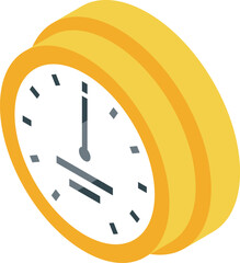 Isometric vector illustration of a yellow wall clock showing six o'clock