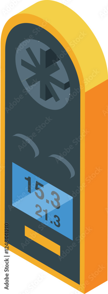 Poster portable electronic device showing wind measurements on a digital display, useful for weather foreca