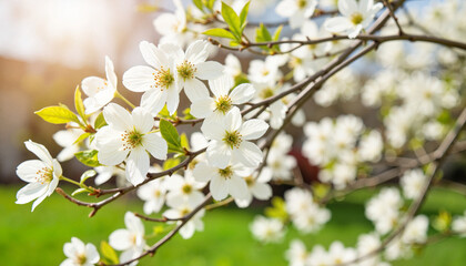 Obraz premium Blooming dogwood tree in residential garden during spring, seasonal beauty