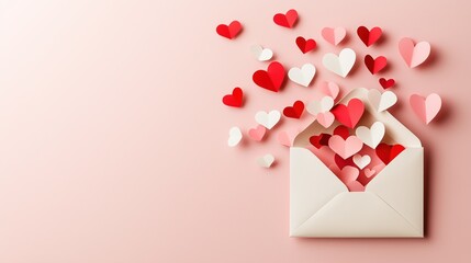 Romantic love letter concept with scattered heart shapes symbolizing affection.