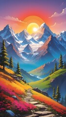 sunset in mountains