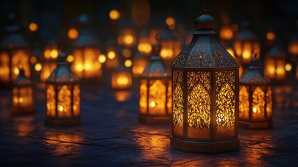 Illuminated Moroccan Lanterns Glowing In The Night