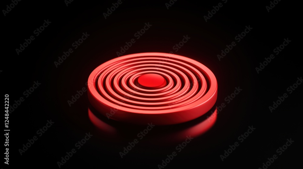 Poster red circular design with concentric patterns on a dark background