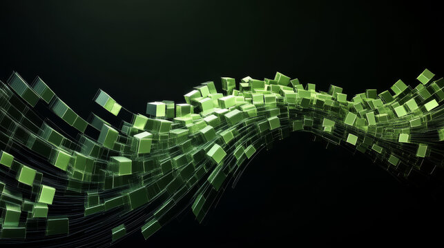 Fototapeta green cubes abstract background with wave shape 3d render illustration
